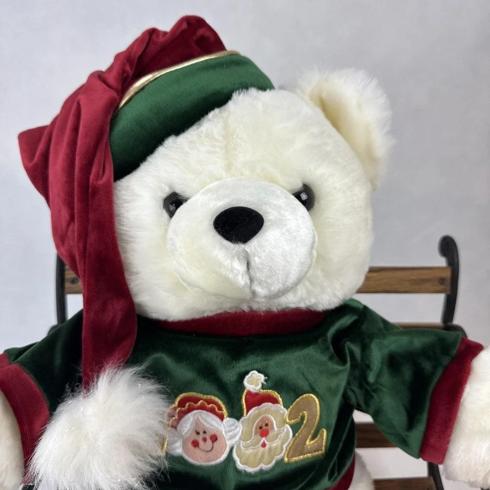 Dan Dee Collectors Choice 2002 Christmas Teddy Bear White Plush Green‎ Sweater